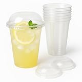 Inoverse 50 Stück Smoothie Becher To Go 300 ml, Dessertbecher, Plastikbecher für Eiskaffee, Cocktail, Bubble Tea mit Domdeckel mit Loch