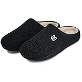 Filzpantoffeln Herren Hausschuhe Pantoffeln im Herbst und Winter Slipper Unisex mit Rutschfest Sohle Filzlatschen(Schwarz, 44/45EU)