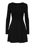 ONLY Mini Skaterkleid Langarm RIPP Strick Dress Ausgestellt mit Rundhals Kurz Regular Fit ONLALMA, Farben:Schwarz-2,Größe Damen:L
