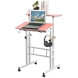Hadulcet Stehpult, Rolltisch, höhenverstellbar, mobiler Stehpult mit Rollen & Ladestation, tragbarer Schreibtisch für Laptop