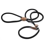 Supet hundeleine große Hunde Retrieverleine mit zugstopp Moxonleine Dauerhafte Weiche Geflochten mit Halsband Einstellbar Retriever Leinen für Kleine Mittlere und Große Hunde (Black,S)