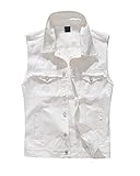 shownicer Herren Denim Weste Zerreißendes Deko Fashion Casual Jeansweste für Freizeit Männer Jeansjacke ohne Ärmel Slim Fit Beiläufige Weste E Weiß XXL
