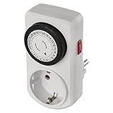 EMOS Mechanische Zeitschaltuhr Schuko mit Schalter, programmierbare Indoor Steckdose mit 48 Zyklen je 30 Minuten, erhöhter Berührungsschutz, Weiß