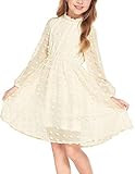 Arshiner Kleider Mädchen Elegant Rüschenkragen Freizeitkleid Langarmkleid Partykleid Festlich Hochzeit A-Linie Lässiges Kleid für Mädchen Blau 150