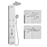 ROVOGO Duschpaneel mit Armatur Glas, Duschpaneele mit 6 Massagedüsen, Regendusche und 5 Modi Handbrause, Duschsäule Edelstahl mit Höhenverstellbar Duscharm/Duschkopf, Gebürstet