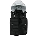 YOUTHUP Herren Steppweste mit Kapuze Leicht Winterweste Outdoor Dicke Freizeit Gilet Ärmellos Jacke Sport Weste, Schwarz, L