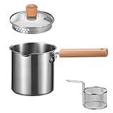 Edelstahl Stielkasserolle mit Siebdeckel und Ausgießer zum Kochen, Braten und Abseihen - ideal für hausgemachte Suppen und Saucen