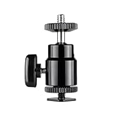 Walimex pro Premium Mini Stativkopf Kugelkopf mit 1/4 Blitzschuhadapter, 360° Drehbar Ball Head mit Hot Shoe Adapter für Kameras, LED Licht, Mikrofone, 1,5 kg Belastbarkeit