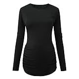 Umstands-Kürbis-Langarmshirt für Damen, Umstands-Tunika, gerüscht, Tops, Mama-Kleidung, T-Shirt, langärmelig, U-Ausschnitt, Schwangerschaft, weich, warm, volle Länge, Leggings, Schwarz , XXL