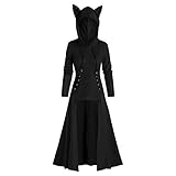 Generic Halloween Kostüm Damen Mittelalterlic Ballkleid Vintage Traditionelles Festival Kostüm Kleidung Einfarbig Tunikakleid Taillenkleid Maxikleid Party Schwarz, 3XL
