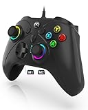 Ruibopad Kabelgebundener Controller für Xbox Series X|S, schwarzes Gamepad, kompatibel mit Xbox One/PS4/Switch/PC, mit RGB-Beleuchtung, Turbo-Funktion und Rückseitentasten