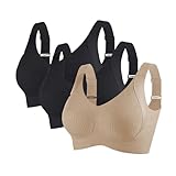 3 Stück Minimizer-BH, ohne Bügel, Sport-BH, hohe Belastung, große Größe, Basic-BH, nahtlos, V-Ausschnitt, Push-Up-Schultertasche, verstellbar, mit weicher Polsterung, bequem, atmungsaktiv, BH, A08