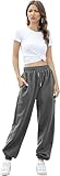 Jogginghose Damen Baumwolle Lang Freizeithosen High Waist Lässige Loose Sweathose mit Taschen Trainingshose Oversize Sporthose Zweifarbig Sommerhose Casual Mode S-XXL