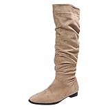 Weitschaftstiefel, Damen Winterschuhe Gefüttert, Boots Damen, Damen Schuhe Herbst Boots Winterschuhe Stiefel Kniehoch Gefüttert Stiefeletten Für Flach Ankle Leder Winter
