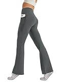 Glacspyg Damen Hose mit Taschen Yogahose Freizeit Jogginghose High Waist Sporthose Elastische Weite Bootcut Jazzpants Dunkelgrau S