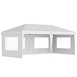 Outsunny Pavillon ca. 3x6m Wasserdicht Pop-up Faltpavillon mit UV-Schutz, Fenster, Partyzelt mit 4 Seitenwänden, Oxford Gartenpavillon inkl. Tragetasche Gartenzelt für Balkon, Terrasse, Weiß