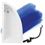 BADLAND Badewanne Original Weiß Acryl Wanne Eckbadewanne PRAKTIKA 140x70 Links KOMPLETTSET SET + Füßen und Exklusive Chrom Automatik Ablaufgarnitur Made in EU 3in1