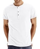 PEGENO Classic Herren Henley T-Shirt Passform Trendigem Lässigem Kurzarm Henley Kragen T-Shirt,C04 Weiß x Large