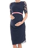 Herzmutter Umstandskleid festlich - Schwangerschaftskleid mit Spitze - Elegant - Hochzeit - besondere Anlässe - Kurzarm - 6200 (M, Dunkelblau)