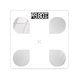 UUE Körperfettwaage mit Bluetooth & App, Personenwaage bis 180 kg (400 lbs), 16 Körpermessungen inkl. Muskelmasse, BMI, Körperwasser, gehärtetes Glas, 26 x 26 cm, präzise Sensorik