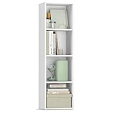 VASAGLE Custos Kollektion - Bücherregal, 4-stöckiges Regal, offenes Aufbewahrungsregal, mit verstellbaren Ablagen, 24 x 30 x 106 cm, für Wohnzimmer, Homeoffice, Schlafzimmer, wolkenweiß LBC434W01