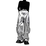 Hanraz Glitzer Hose Herren Silber, Glitzer Hose Herren Metallic - Disco Bunte Clubwear Neon Nachtclub Goldene Glänzendes Pailettenhose Festival Streetwear Kinky-Outfit Pailletten Trainingshose