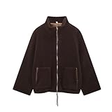 Guhmomh Teddy Fleecejacke Damen Sherpa Jacke Teddyjacke Fleece Sweatjacke Einfarbige Sportjacke mit Tasche Winterjacke Mädchen übergangsjacke Outdoor Wanderjacke Herbstjacke Kaffee S