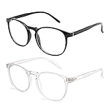 Amazon Brand–Eono Blaulichtfilter Brille für Damen Herren - Nerd Brille ohne Stärke, Anti Blaulicht Brillen für Computer, PC, Gaming, Fernsehen - 2er Pack (Helles Schwarz + Klar)