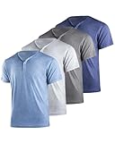 Liloak 4er-Pack Henley Shirt Herren Kurzarm,V-Ausschnitt Sommer T Shirts Männer mit Knopfleiste