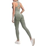 JOJOANS Damen 2-teiliges Nahtloses Trainingsanzug Yoga Outfit Jogginganzug Set Freizeitanzug(Grün, M)