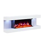 BALDERIA Elektrokamin Lumina | Elektrischer Wandkamin mit 3D-Flammeneffekt | Elektro Heizung 1000/2000W, LED-Beleuchtung | Kamin mit Fernbedienung, Timer & Thermostat | Weiß