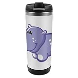 Dgsxynth Isolierter Reise-Kaffeebecher aus Edelstahl, niedlicher Nilpferd-Reisebecher mit auslaufsicherem Deckel, rutschfester Boden