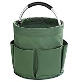 Maximex Universal Reinigungs-Caddy Grün, 16l Hauptfach mit 6 Taschen für Utensilien & gepolstertem Griff, Wasserabweisend, Faltbar, Für zuhause & unterwegs, Bis 10kg belastbar, Polyester, Ø28x26,5cm