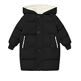 Daunenjacken Mädchen Lang Wintermäntel Dicke Warme Winterjacke Outdoor Winddichte Pufferjacke Kapuzen Leicht Daunen Jacke Kinder Kapuzenjacke mit Reißverschluss Locker Fleecefutter Steppjacke