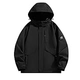 LIANGTUOHAI Wind- und wasserdichte Jacke für Damen, Reißverschluss, Übergangszeit, mehrere Taschen, Outdoor, leicht, Kapuzenjacke, Damen, Langarm, modisch, Fahrradjacke, lässig, große Größe, Schwarz