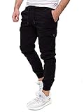 PITTMAN Darius - Baumwoll Cargo Chino Hose - Männer Arbeitshose - Herren Cargohosen - Baumwollhose, Schwarz (Black 194008), W34/L32