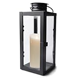 Laternen für Draußen, 24cm Metall Laterne Outdoor, Gartenlaterne mit Glas-Scheiben und Henkel, Grablaterne Friedhof Wetterfest, Laterne Für Heimdekoration Wohnzimmer Partys Tischplatte(Schwarz)