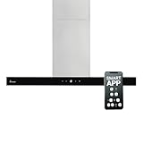 KKT KOLBE Dunstabzugshaube 90cm | Inselhaube | Edelstahl | schwarzes Glas | Smart WiFi App | WLAN | Nachlaufautomatik | SensorTouch Bedienung | DELTA-INSEL-HC