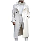 KONG JIMFAN Deals Wintermantel Herren Lang Herren Mantel Trenchcoat Lange Jacke Übergangsjacke Winter Warm Winddicht Trachtenjacke Business Jacken Jacke Mit Taschen(Weiß,M)