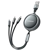 CAFELE Einziehbar KFZ Multi USB Kabel, 3.3ft【Play Car】, Einseitig Dehnbar, Anti-Knäuel【Sicheres Fahren】, 3 in 1 Einziehbar Ladekabel für Phone,Android,Galaxy,Huawel,LG,Pad