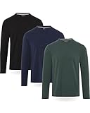 FM London 3er-Pack T Shirt Herren, Langarmshirt Herren - Bequeme Passform, Hochwertiger Stoff, Superweiche Baumwolle mit Rundhalsausschnitt