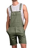 Runcati Herren Jeans Overall Baumwolle Latzhose Kurze Arbeitshose Loose Fit Männer Denim Jumpsuit mit Taschen Armeegrün L
