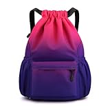 flintronic Mode Sport Rucksäcke, Turnbeutel, Große Kapazität Kordelzug Sporttasche, Gymsack Wasserfest Sporttasche, Turntasche mit Wasserflaschen-Netztaschen, Gradient