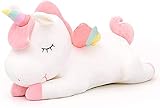 Einhorn Stofftier Spielzeug Liegen Niedliches weiches Einhorn Plüsch Umarmungskissen mit Regenbogenflügeln Kawaii Spielzeug für Kinder Mädchen (weiß, 30 cm)