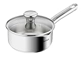 TEFAL DUETTO Stielkasserolle 16cm | A70522 | Edelstahl-Kochgeschirr | mit Siebdeckel und Ausgießhilfe | Messskalen | Induktionsgeeignet | umweltfreundlich