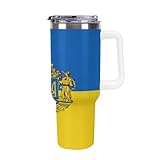 KWQDOZF Edelstahlbecher mit Strohhalm mit ukrainischer Flagge – isolierte Wasserflasche mit 1,2 l Fassungsvermögen – Thermobecher für Zuhause, das Büro oder das Auto