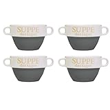 DRULINE 4x Set Suppentasse Grau aus Keramik Ø 13 cm mit Henkel – Hochwertige Suppenschale, Hitzebeständig und Leicht – Perfekt für Suppe, Eintöpfe & heiße Getränke – Stapelbar und Spülmaschinenfest