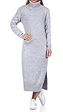 ONLY Damen Langes Strickkleid | Langarm Midi Pullover Dress | Rollkragen Sweater mit Schlitz ONLBRANDIE, Farben:Grau, Größe:M