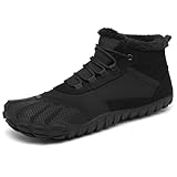 SAGUARO Barfußschuhe Herren Winter Winterschuhe Damen Gefüttert Warm Winterstiefel Wasserdicht Outdoor Rutschfeste Schwarz 45