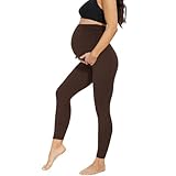 AMIYOYO Damen Umstandsleggings High Waist Schwangerschaftsleggings Blickdicht Umstandshose Freizeithose Stretch Umstandsmode für Schwangere Lang(Braun,M)